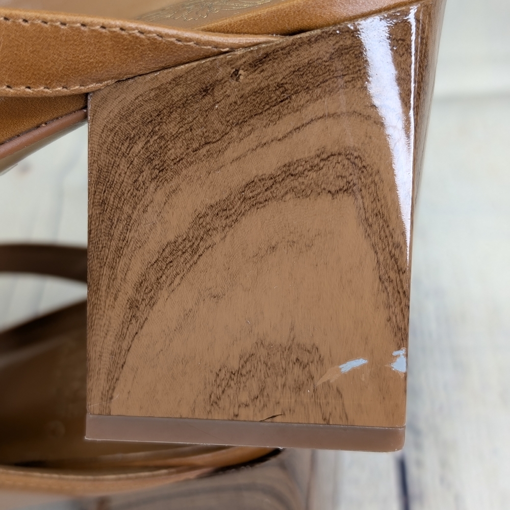 Vince Camuto Tan Leather Block Heel Sandals - Picture 9 of 11